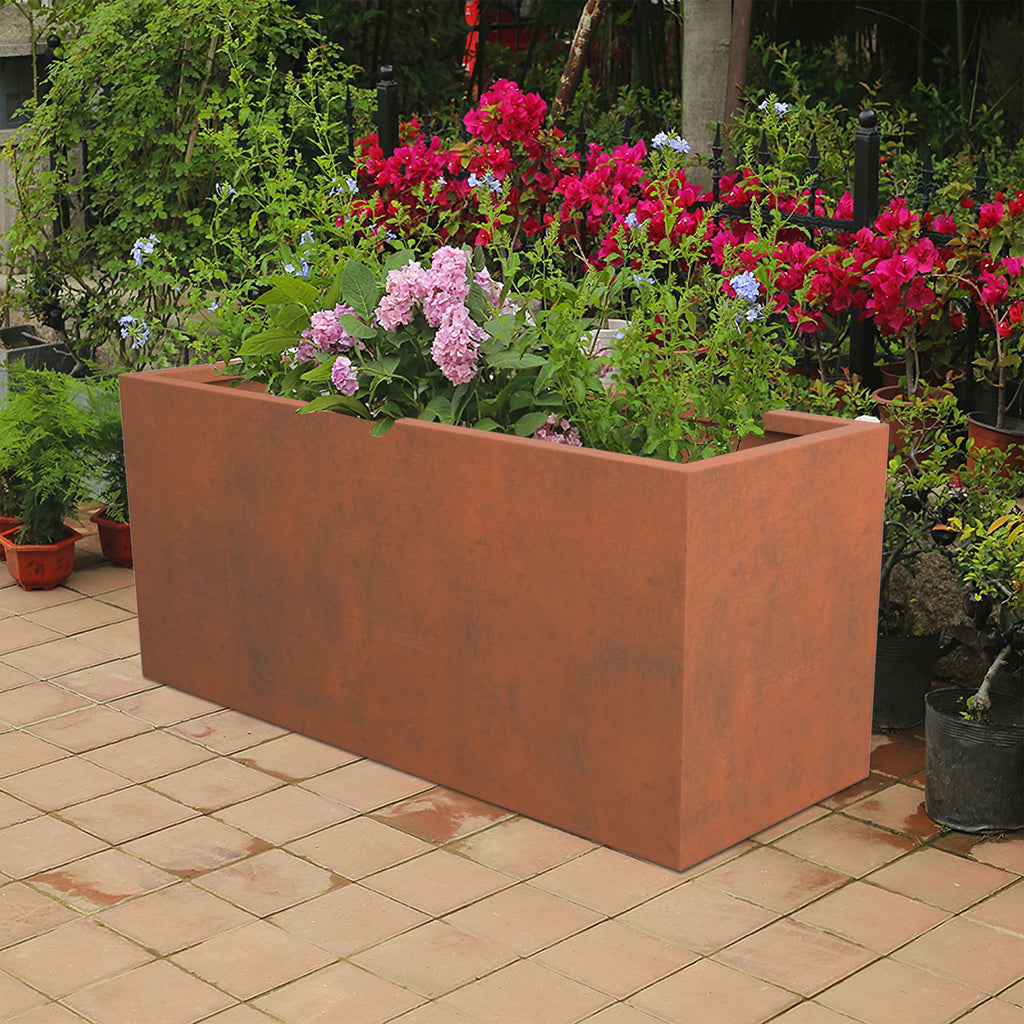 39" Mod Earthy Rust Color Designer Metal Planter Box