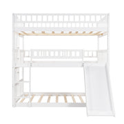 White Full Over Full Over Full Contemporary Bunk Bed With Slide