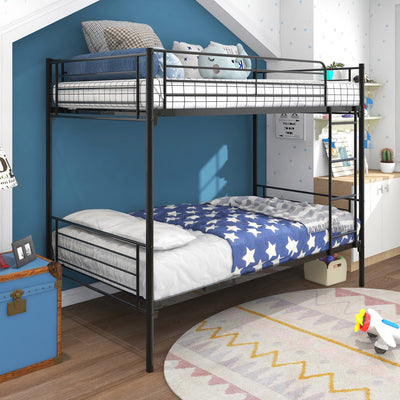 Black Heavy Duty Twin Over Twin Metal Bunk Bed with Ladder
