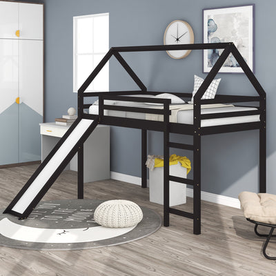 Brown Twin Size Slide House Loft Bed