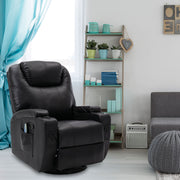 Stylish Black Faux Leather Swivel Recliner Rocking Chair