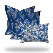 Set Of Three 20x20 Blue And White Blown Seam Polyester Coastal Throw Pillows