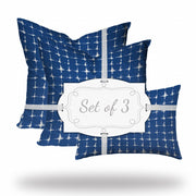 Set Of Three 20" X 20" Blue And White Zippered Gingham Throw Indoor Outdoor Pillow Cover