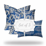 Set Of Three 20" X 20" Blue And White Zippered Coastal Throw Indoor Outdoor Pillow Cover