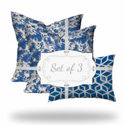 Set Of Three 20x20 Blue And White Blown Seam Polyester Coastal Throw Pillows