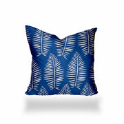 12" X 12" Blue And White Blown Seam Tropical Throw Indoor Outdoor Pillow