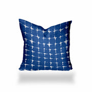 12" X 12" Blue And White Enveloped Gingham Throw Indoor Outdoor Pillow