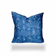 12" X 12" Blue And White Enveloped Ogee Throw Indoor Outdoor Pillow Cover