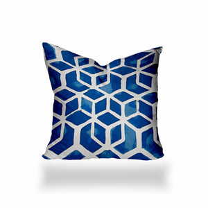 12" X 12" Blue And White Zippered Geometric Throw Indoor Outdoor Pillow