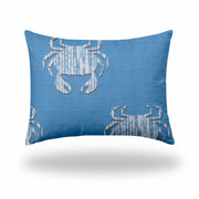 12" X 16" Blue And White Crab Blown Seam Coastal Lumbar Indoor Outdoor Pillow
