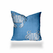 12" X 12" Blue And White Crab Zippered Coastal Throw Indoor Outdoor Pillow