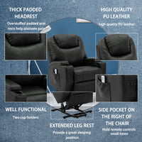 Power Lift Black Faux Leather Recliner Chair with Massage and Heat