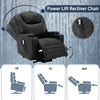 Power Lift Black Faux Leather Recliner Chair with Massage and Heat