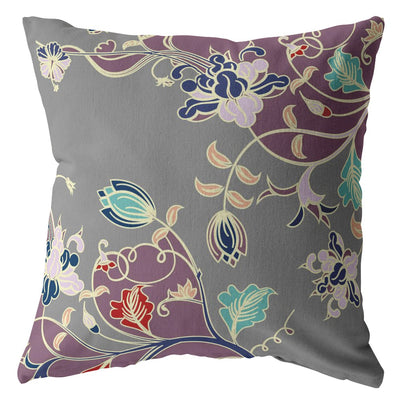 Purple Gray Garden Zippered Suede Throw Pillow