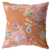 Pink Orange Garden Zippered Suede Throw Pillow