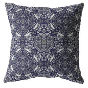 Navy Boho Pattern Zippered Suede Throw Pillow