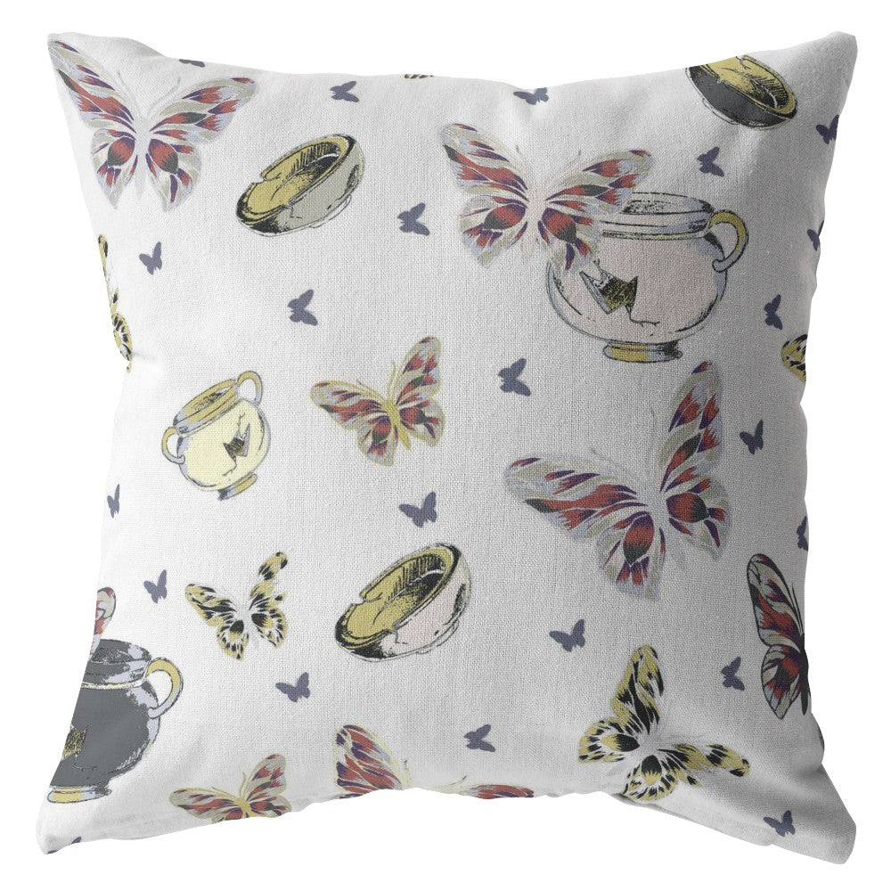 White Butterflies Zippered Suede Throw Pillow