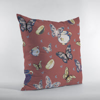 Copper Rose Butterflies Zippered Suede Throw Pillow