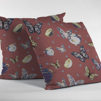 Copper Rose Butterflies Zippered Suede Throw Pillow