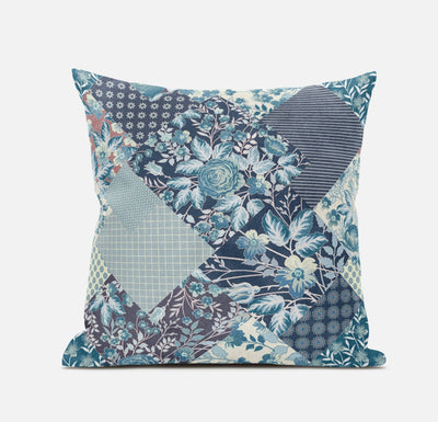 Blue White Floral Suede Throw Pillow