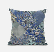 Blue Gray Floral Suede Throw Pillow