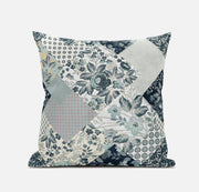 Gray White Floral Suede Throw Pillow