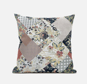 Peach Black Floral Suede Throw Pillow