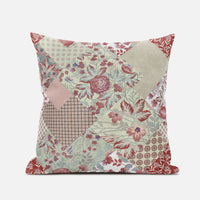 Red White Floral Suede Throw Pillow