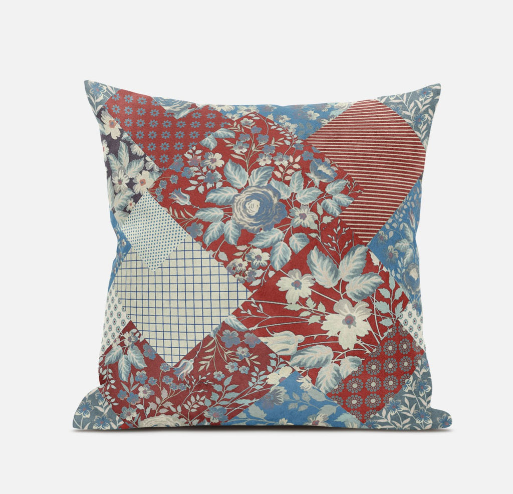 Aqua Red Floral Suede Throw Pillow