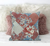 Aqua Red Floral Suede Throw Pillow