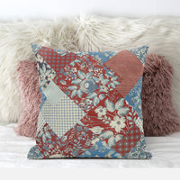 Aqua Red Floral Suede Throw Pillow