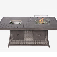 Gray Wicker Outdoor Gas Fire Pit Table with Ice Bucket