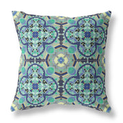 Aqua Indigo Cloverleaf Indoor Outdoor Throw Pillow