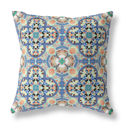 Blue Peach Cloverleaf Indoor Outdoor Throw Pillow