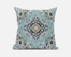 Aqua Blue Floral Geometric Suede Throw Pillow