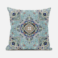 Aqua Blue Floral Geometric Suede Throw Pillow