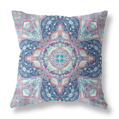 Light Blue Pink Floral Geometric Suede Throw Pillow