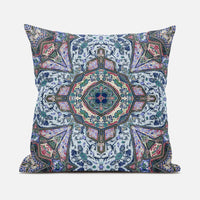 Pale Blue Pink Floral Medallion Suede Throw Pillow