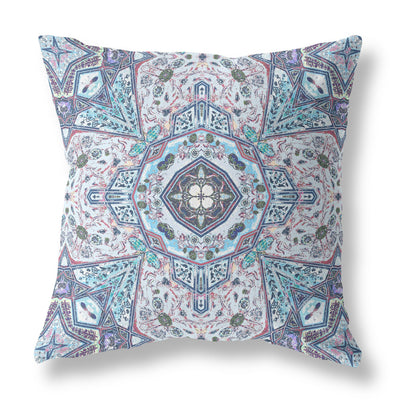 Light Blue Gray Floral Boho Suede Throw Pillow