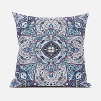 Light Blue Gray Floral Boho Suede Throw Pillow