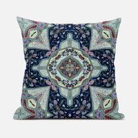 Aqua Blue Boho Chic Pattern Suede Throw Pillow