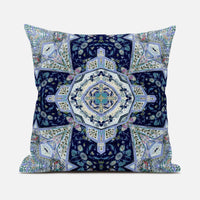 Indigo Blue Boho Floral Geo Suede Throw Pillow