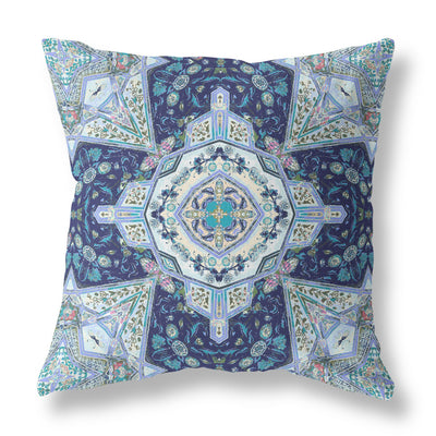 Indigo Blue Boho Floral Geo Suede Throw Pillow