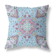 Blue Magenta Boho Chic Floral Suede Throw Pillow