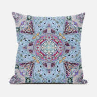 Blue Magenta Boho Chic Floral Suede Throw Pillow