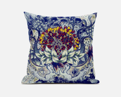 20” Blue Gray Flower Bloom Suede Throw Pillow