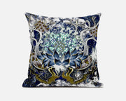 18” Blue White Flower Bloom Suede Throw Pillow