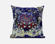 16” Blue Red Flower Bloom Suede Throw Pillow