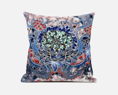 16” Blue Pink Flower Bloom Suede Throw Pillow