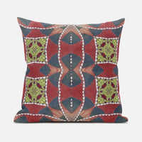 Red Gray Cosmic Circle Boho Suede Throw Pillow